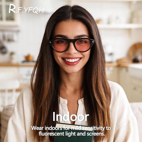 Image of Fluorescent-41 Pink Tinted Blue Light Blocking Glasses for Migraine, Light Sensitivity, Photophobia JF5002