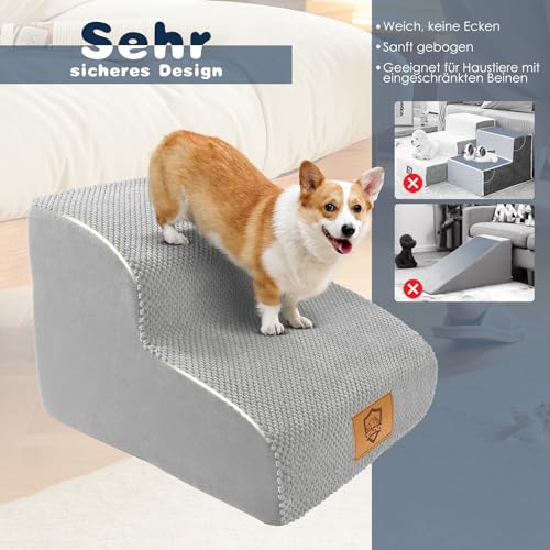 Thihome Hundetreppe für Kleine Hunde, Hunderampe, 2 Stufen Haustiertreppe mit Waschbarer Bezug, Treppe für Hunde, Tragbar Wasserdicht Katzentreppe aus Schwamm für Sofa Bett