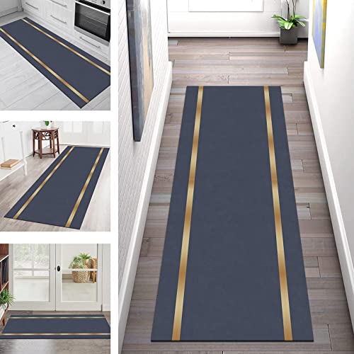 Rutschfester Küchenteppich, 110 x 250 cm, Dunkelblau, für den Innenbereich, langer Läufer, Teppich für Wohnzimmer, Schlafzimmer, Flur, rutschfeste Bodenmatte, Breite 40 x 120 cm