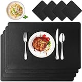 【 Qualitätsmaterial 】Die Platzsets 4er Sets besteht aus umweltfreundlichem PU-Leder,ist langlebig und nicht verformt.(Es gibt 1 x Knicke drin, bitte machen Sie keine Sorge, es wird glatt nach Druck oder Grbrauch.) Die Tischset schützen Ihren Tisch nicht nur effektiv vor Kratzern und Flecken, sondern verlängern auch die Lebensdauer Ihres Tisches, umweltfreundlich und praktischDie Größe 45x30cm bietet Ihnen genügend Platz,um Ihre Mahlzeit zu genießen.ohne Vorder- und Rückseite,zweischichtig.