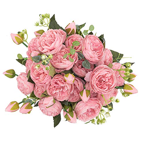 crazylove Ramo de Flores Artificiales de Seda, 5 Grandes Cabezas y 4 capullos para decoración del hogar, Boda, Interior (Paquete de 4)