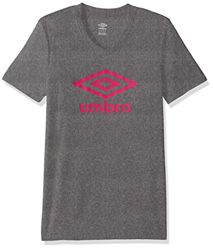 Umbro Girls Logo Climate Short Sleeve Tee, Medium Heather Grey/Pink Yarrow, Medium