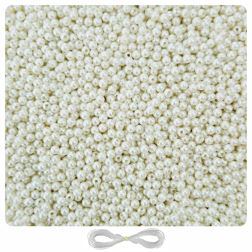 Image of 3000 Pcs Off White Pearl Beads for Jewellery Making Kit - 5 mm - Beads for Bracelet Making Kit - Pearls for Craft - 200g