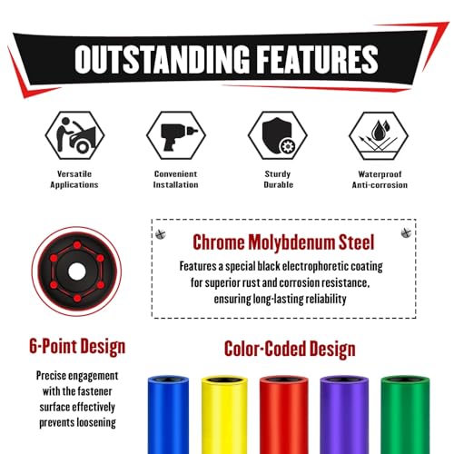 Image of YIYITOOLS 5Pcs 1 /2 inch Drive Lug Nut Socket Set, Color-Coded Thin Wall Deep Impact Sockets, Metric 17mm /19mm /21mm & SAE 13 /16 inch /7 /8 inch, CR-MO Steel, 6-Point, Non-Marring Wheel Protector