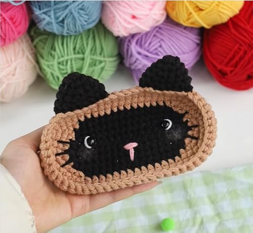 clcbdeyit Crochet String of Eyeglasses Holder Cute Bear and Cat Animal Glasses Holder Gift Decor (Black Cat) — view 2