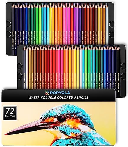 POPYOLA Watercolor Pencils, 72 Colored Pencils for Adult Coloring Books, Soft Core Art Drawing Pencils for Watercolor Drawing Blending Shading, Color Pencils Set Gift for Adults Kids Beginners