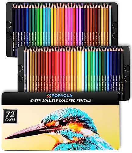 Popyola Watercolor Pencils, 72 Colored Pencils For Adult Coloring Books, Soft Core Art Drawing Pencils For Watercolor Drawing Blending Shading, Color Pencils Set Gift For Adults Kids Beginners #TOP4