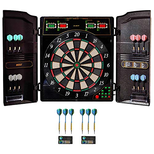 Best Sporting elektronische Dartscheibe Oxford 1.0, LED Dartautomat Cabinet mit 12 Dartpfeilen, Ersatzsspitzen und Netzteil (Oxford 1.0 + 6 Dartpfeile im Etui)