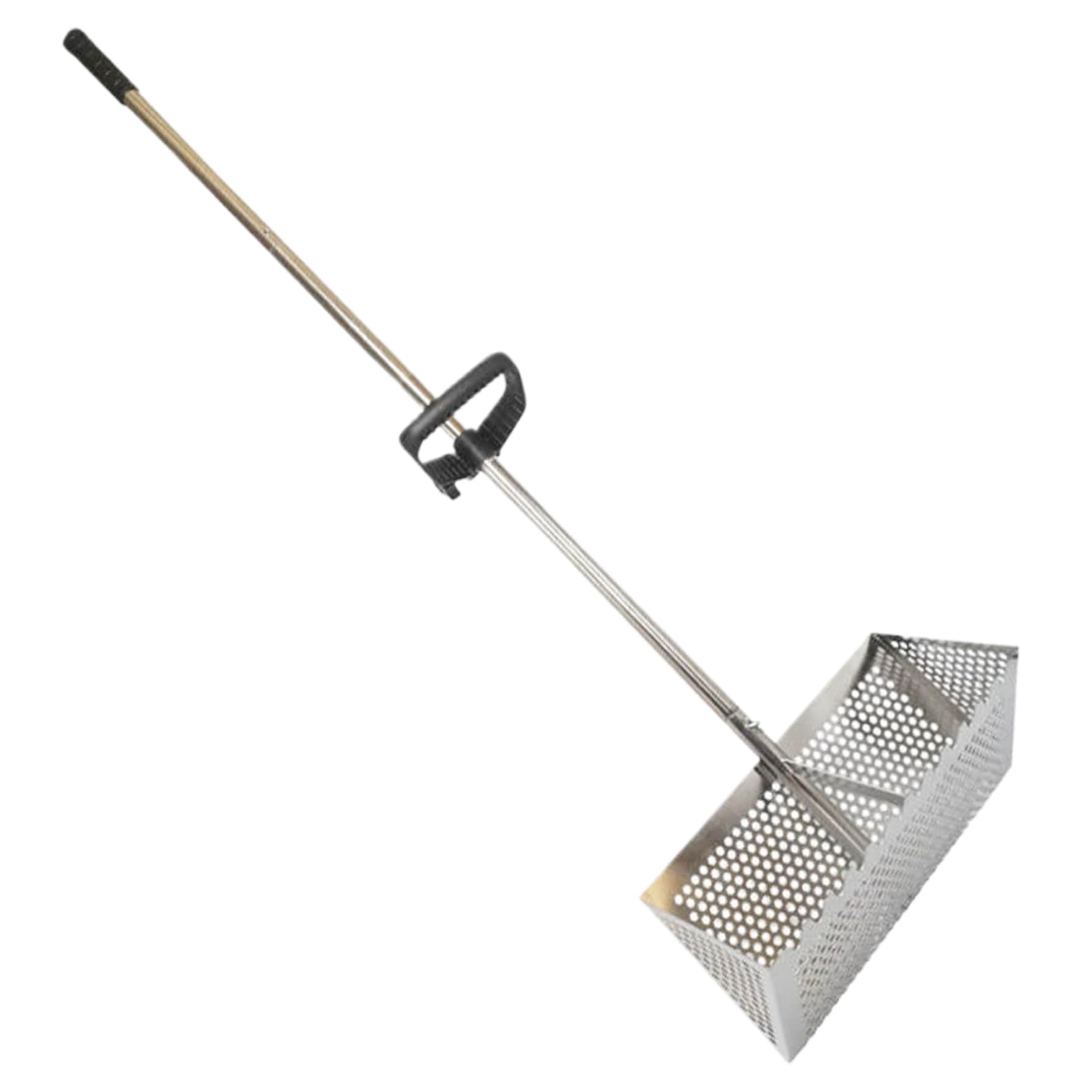 Rastrello esagonale in acciaio inox da 130 cm, denti smussati, impugnatura antiscivolo, setaccio rimovibile per sabbia e pulci e strumenti efficienti per la pulizia della spiaggia