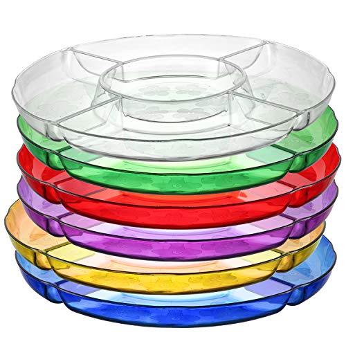 Pack of 6 - Round Plastic Plate Dividers – 5 Sectional Serving Tray