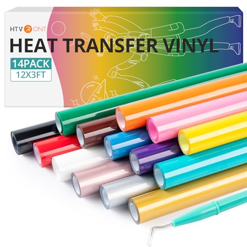 HTVRONT HTV Heat Transfer Vinyl Bundle (14 Pack) - 12' x 3FT HTV Vinyl...