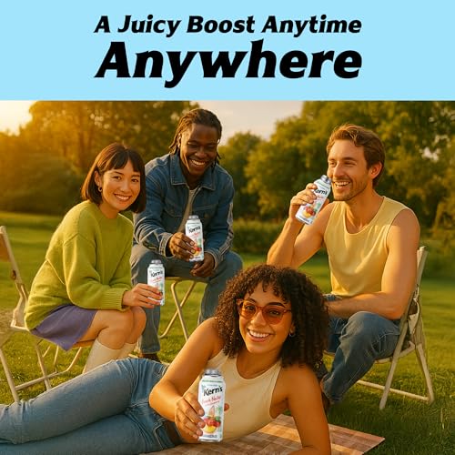 Image of Kern's Peach Nectar Lata Botella - Made with Fresh Fruit Puree & Peach Juice Concentrate for Fruit Smoothie Mix, Cocktail Mixers & Kids Beverages - 15.5oz, 12 Pack Resealable Juice Bottles