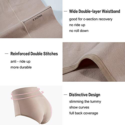 Image of Innersy Women's 5 Pack High Waist Tummy Control Solid Color Cotton Briefs Panties
