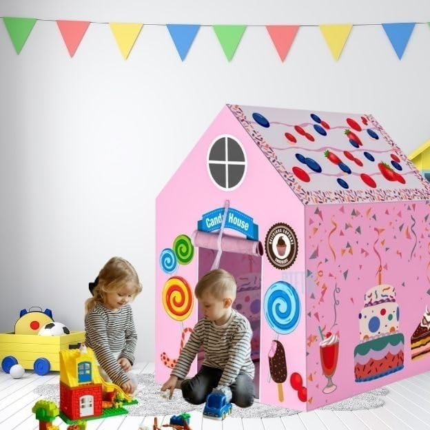 Image of Play Tent House for Kids - Lightweight Indoor Outdoor Children Play House for Boys & Girls for Gift | Multicolor (Happy)
