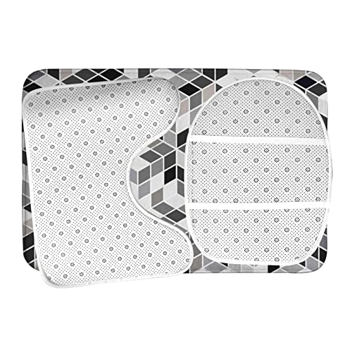 DIRYKILP Badematte + Konturmatte + Toilettendeckelbezug, abstraktes Kunstwürfelmuster 3 Stück Badematten Set, mit rutschfester Klebeunterseite – Bild 7