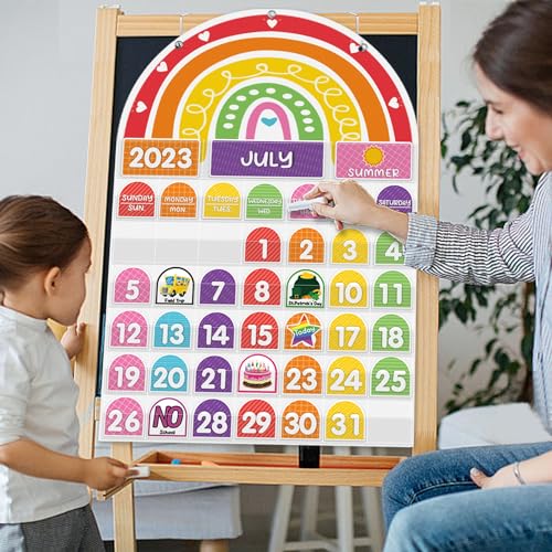 Mewise Tabela de bolso com calendário arco-íris para sala de aula e casa com 96 cartões de atividade