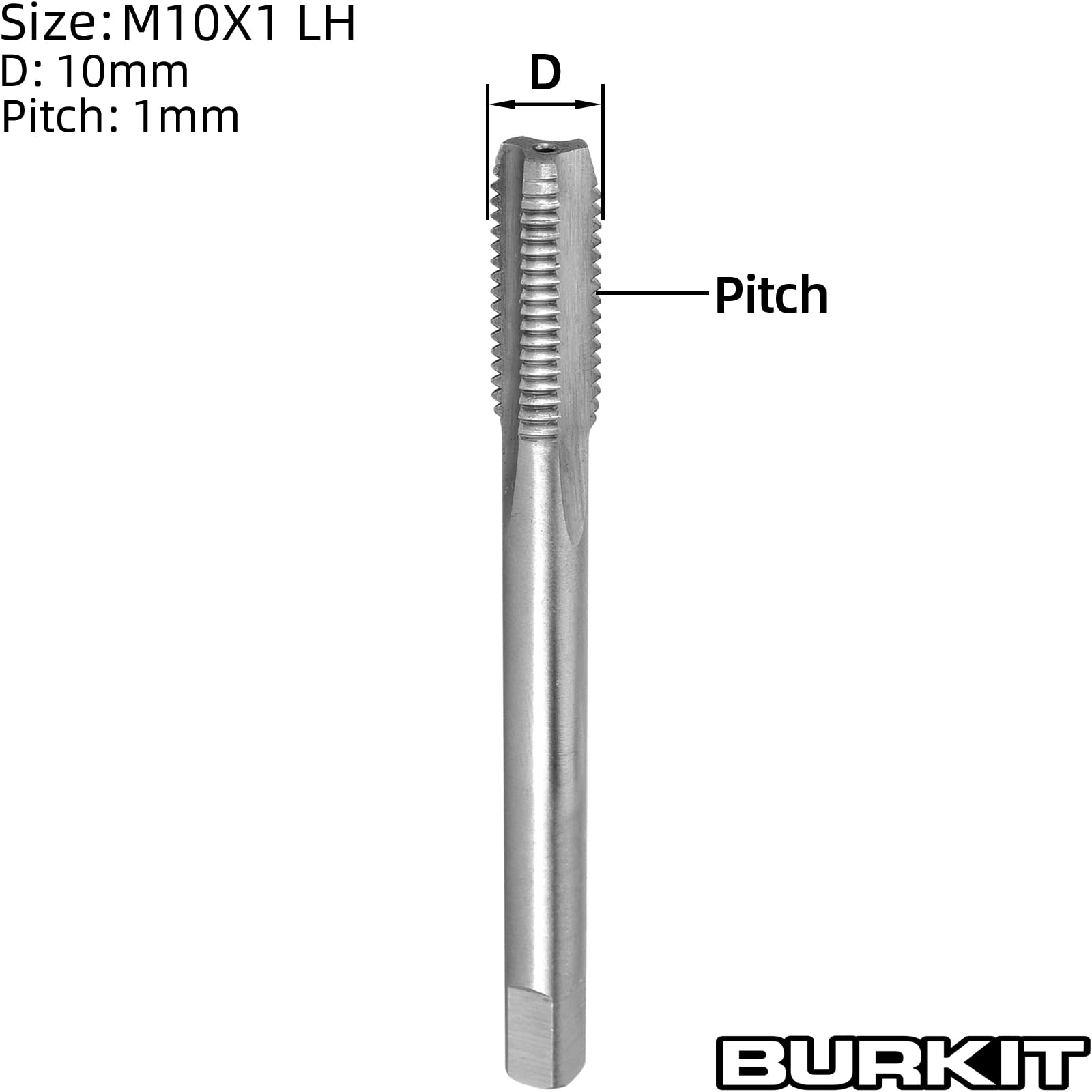 Burkit Maschio M10 X 1 Filettatura Mano Sinistra, HSS M10 x 1.0 Dritto Maschio Macchina