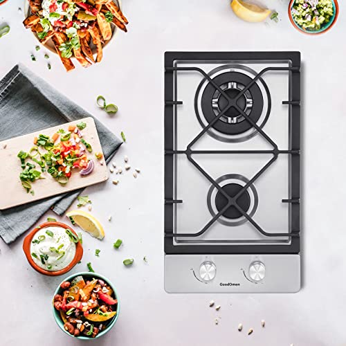 12 Inch Gas Cooktop With 1.5 Volt Battery, Portable 2 Burners Gas Stove Top In Stainless Steel, Dual Fuel Gas Hob, Lpg/Ng And Easy To Clean For Rvs, Apartment, Outdoor #TOP3