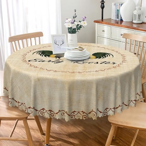 TTQYFNM Vintage Early Rooster Round Tablecloth 60 Inch Lovely Chicken Farmhouse Country Table Cloths Washable and Wrinkle Resistant Fabric Table Cloth Cover for Kitchen Dining Room Home Decors by TTQYFNM - Used condition - US$19.58