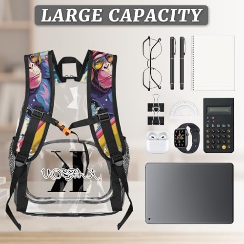 Personalized Large Clear Backpack Stadium Approved Heavy Duty PVC Plastic Custom Monkey Transparent Backpacks See Through Bag with Name, Funny3