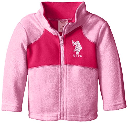 U.S. Polo Assn. Baby Girls Polar Fleece Jacket, Medium Pink/Fuchsia, 3-6 Months