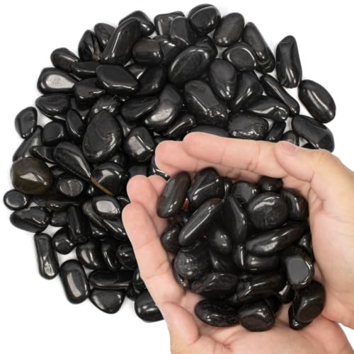 0.4-0.8" Polished Pebbles, Small River Rocks for Potted Plants (2lb,Black)