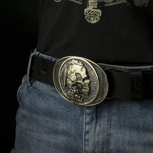 Leather belt Indian skull brass buckle, Liberty 1935, Chief skull, Indian head nickel, buffalo nickel, Native American history, cowboy belt4
