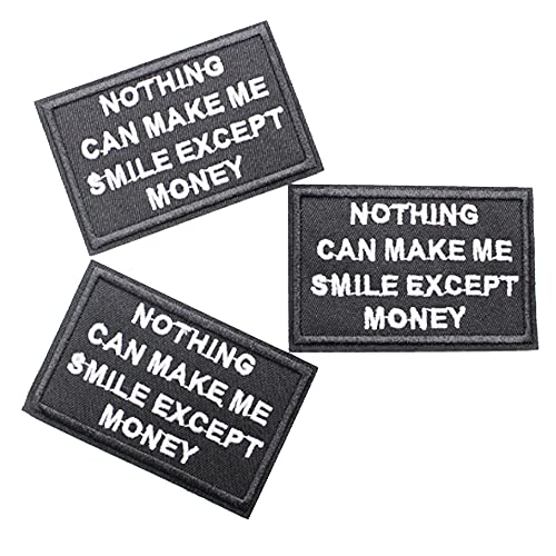 U-Sky Sew or Iron on Embroidered Patches | Nothing CAN Make ME Smile Except Money Humorous Design | Sarcastic Money Theme | Adults | Jackets Bags Denim | 3.1"x2" 3PCs Pack