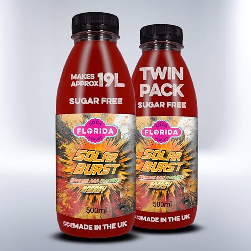 Florida Soda Energy Syrup Compatible with SodaStream - 330ml, 500 ml & 1000ml Lemon Vortex Energy Concentrates, Flavourings For Fizzy Drinks (2 x 500ml, Solar Burst Sugar Free)