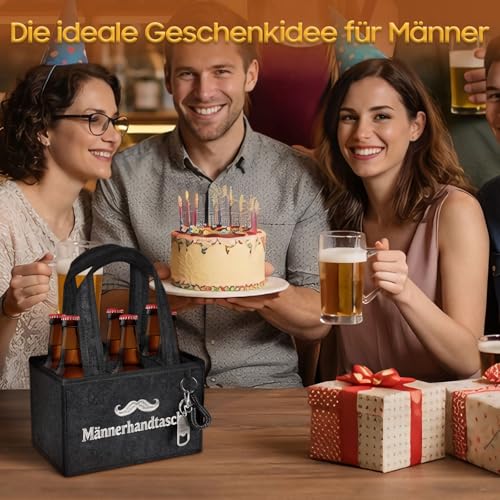 CASEBOT Männerhandtasche Bier Filz mit 6 Fächern - Bierträger Getränketasche mit Flaschenöffner für 0,33L/0,5L Flaschen - Lustige Geschenk für Männer Geburtstag, Papa, Freund