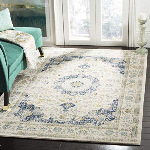 SAFAVIEH Evoke Collection Runner Rug - 2'2" x 4', Ivory & Blue, Shabby Chic Oriental Medallion Design, Non-Shedding & Easy to Clean, Ideal for Foyer, Kitchen, Entryway (EVK220C)
