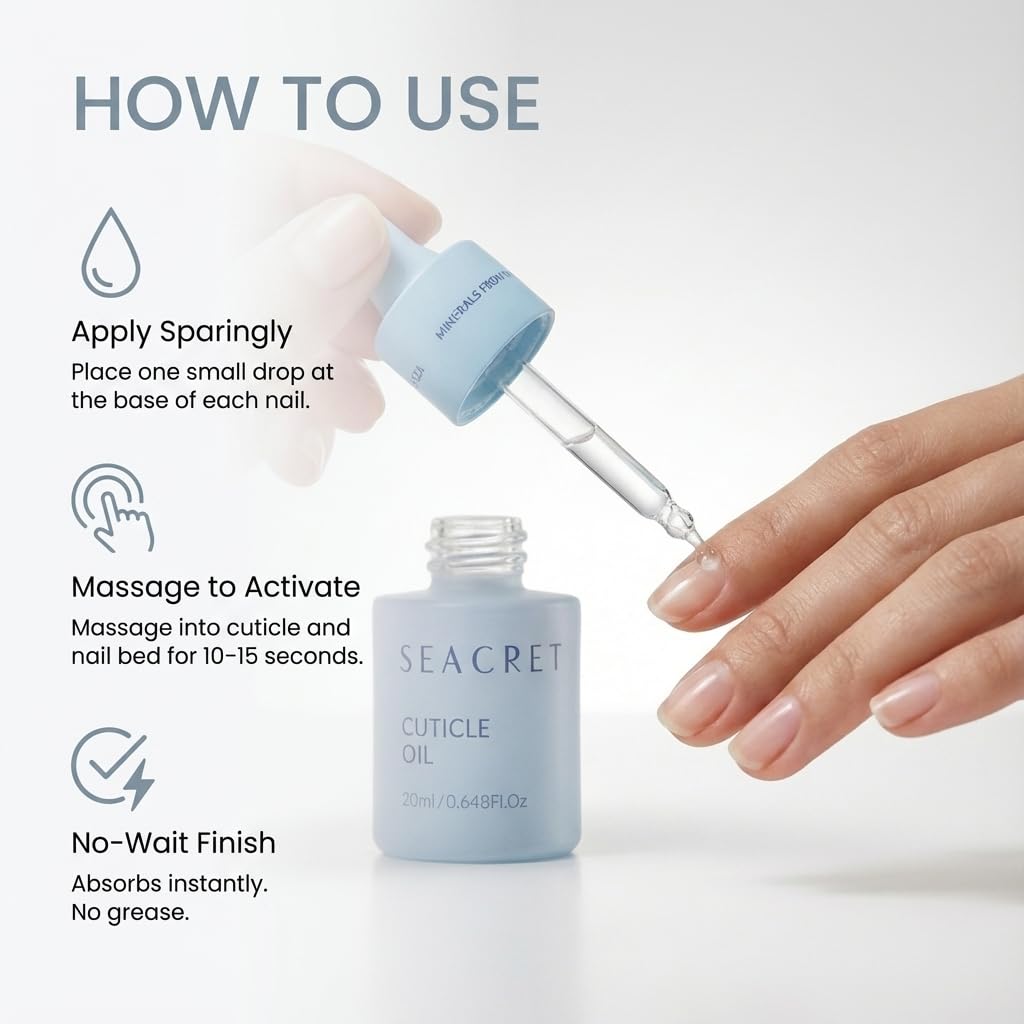 SEACRET Cuticle Oil with Precision Dropper Applicator - Fast-Absorbing Oil for Dry, Cracked Nails, Non-Greasy Nail Care Treatment with Dead Sea Minerals, Calendula, Rosehip & Vitamin E, All Nail Types - Image 3