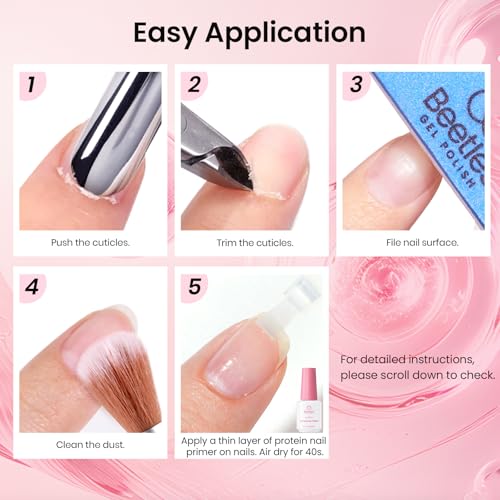 Image of Beetles Protein Nail Dehydrator and Primer, 3-in-1 HEMA-Free Primer Keratin-Infused, Nail Remove Excess, Enhance Adhesion for Acrylic & Gel Nails Supports Growth