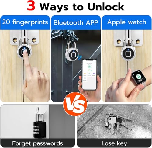 Eseesmart Fingerprint Gym Locker Padlock, Fingerpirnt Bluetooth APP Control Smart Combo Pad Lock - Keyless Outdoor Waterproof Security Suitcase Luggage School Backpack-Sliver - Image 4