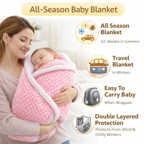 Image of BRANDONN Premium Baby Blanket 100x75 cm - Ultra Soft Flannel Sherpa Newborn Blanket for Winter, AC, Stroller, Crib, Travel (0-12 Months)