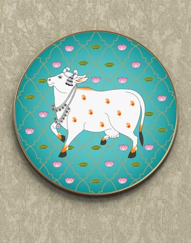 Image of SAF Large Round Pichwai Cow Wall Painting with golden frame Vinyl Sparkle laminated||Home decor Painting,Living Room, Bedroom,Office Room Decor - Painting for Wall Decoration GRL-14A