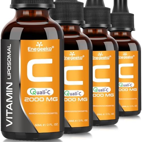 Liposomales Vitamin C 2000 mg Tropfen | Hochdosierte Vitamin C Formel für Optimale Aufnahme | Flüssiges Vitamin C | GVO-frei | Vegan | pH-neutral (60 ml (4er Pack))