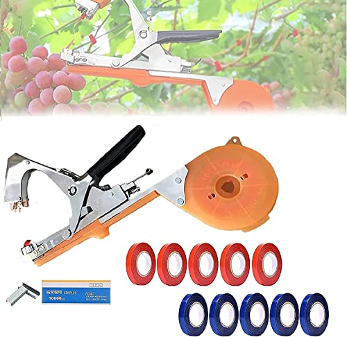 Plant Tying Machine, Plant Tying Gardening Tape Tool with 10 Rolls of Tapes and a Box of Staple for Vegetable, Grape, Tomato, Cucumber, and Flower