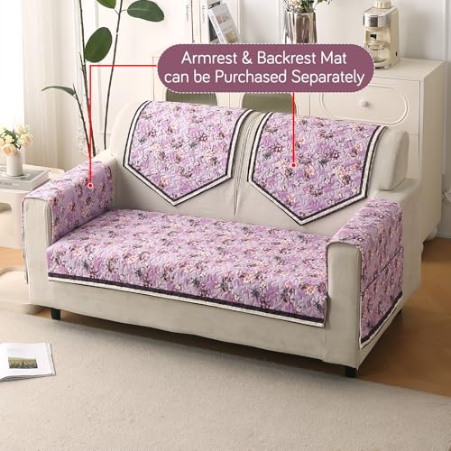 Image of HOKIPO 'Florentina Series' Foam Filled Premium Holland Velvet Sofa Cover Mat for 2 Seater Sofa with Anti-Slip Backing, Peony Lavender (IN-879-V6)