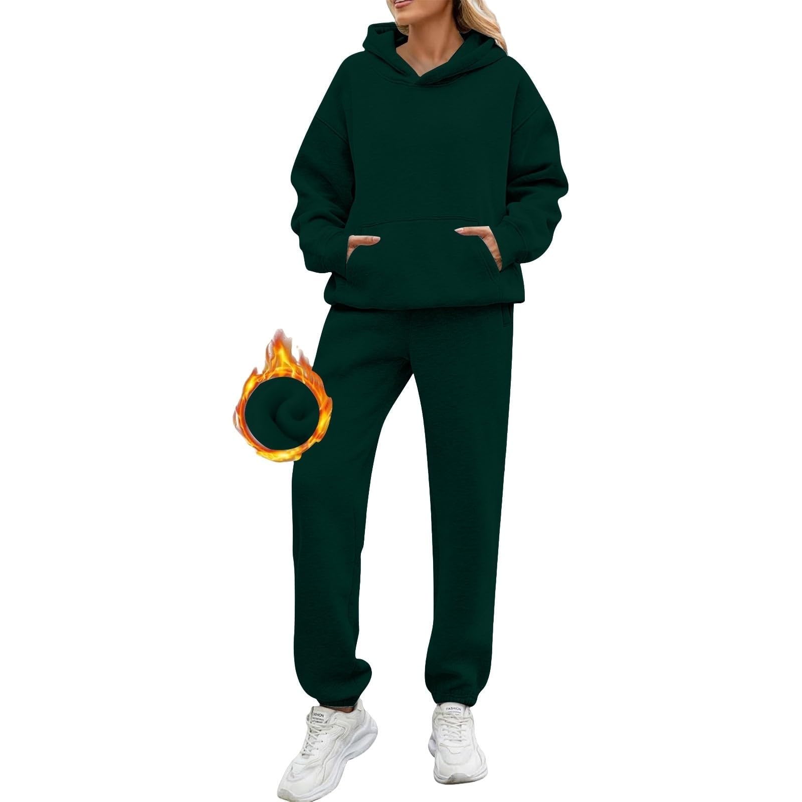 Completo da jogging da donna, morbido, a maniche lunghe, con cappuccio e pantaloni, casual, pullover top, per yoga, salotti, abbigliamento sportivo