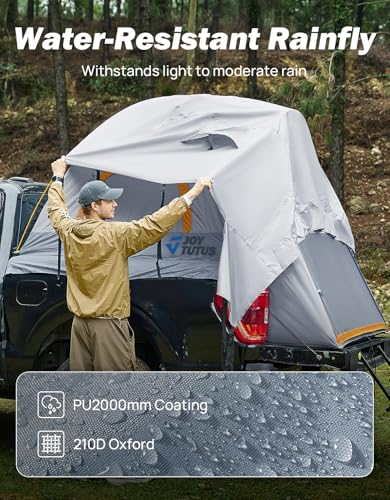 Image of JOYTUTUS Pickup Truck Tent 5ft Bed Tent 2.0, Waterproof PU2000mm Double Layer for 2 Person, Portable Truck Bed Tent - Orange Aluminum Pole