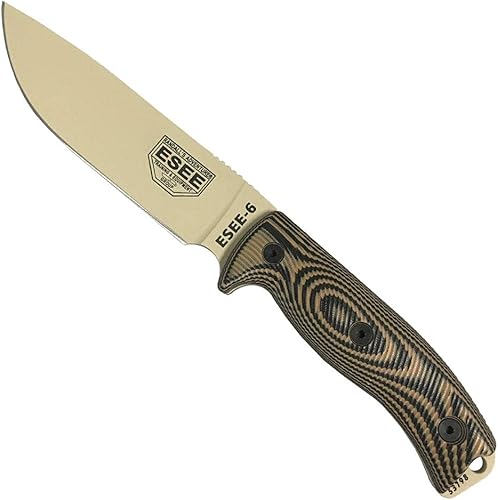 Miniatura 8 de ESEE-6 - Cuchillo de hoja fija, mango contorneado 3D, acero al carbono 1095, funda de polímero ambidiestro, fabricado en Estados Unidos, talla única