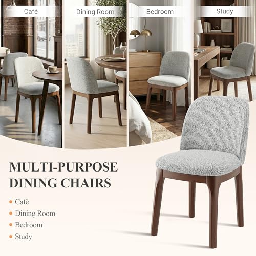 Image of MALOL Upholstered Dining Chairs with Thickened Solid Wood Legs, Mid Century Modern Kitchen & Dining Room Chairs Set of 2, Comfortable Side Chairs for Dining Room, Kitchen, Light Grey