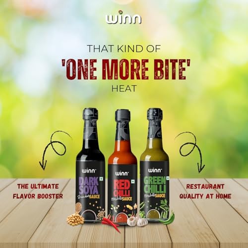 Image of Winn Sauce Trio Pack - Red Chilli 200g, Green Chilli 200g & Dark Soya 220g | Bold Asian Flavours - Spicy, Tangy & Umami| Paste | Clear Ingredients | No MSG or Trans Fats