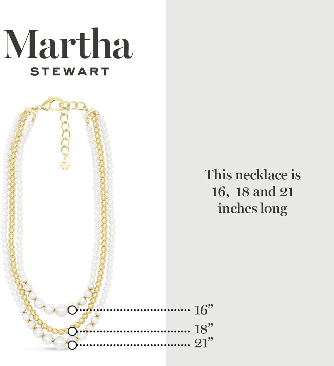 Martha Stewart Traditional Three Strand Pearl and Ball Necklace In Gold For Women