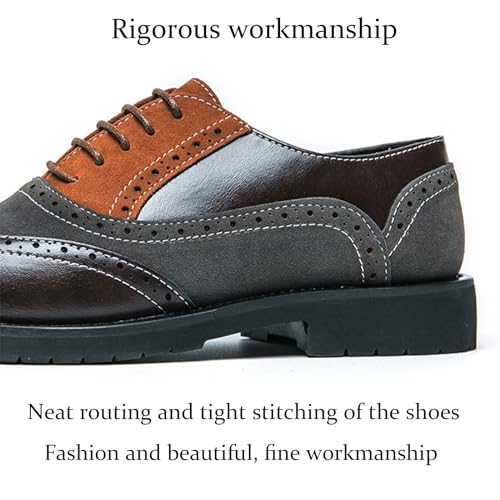 Men's Leather lace-up Oxford Dress Shoes Classic Wingtip Two-Tone Colorblock Brogues Fashionable Punched Round Toes high-end Formal Party Dresses Oxford Shoes4