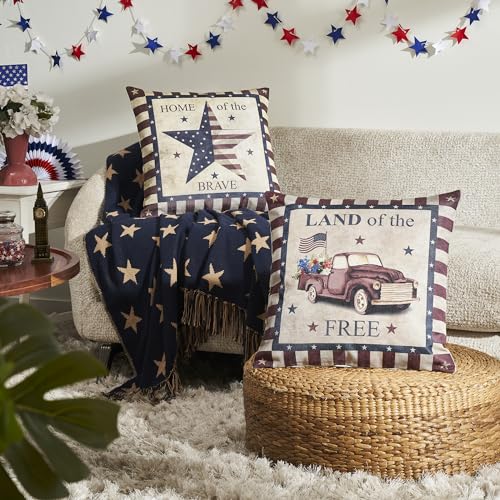 VHC-Brands-Free-and-Brave-Pillow-Cover-Set-of-2-18×18-Decorative-Patriotic-Throw-Pillow-Covers-USA-Americana-Decor-for-Independance-Day-and-4th-of-July-Inserts-not-Included VHC Brands Free and Brave Pillow Cover Set of 2 18×18 Decorative Patriotic Throw Pillow Covers USA Americana Decor for Independance Day and 4th of July Inserts not Included