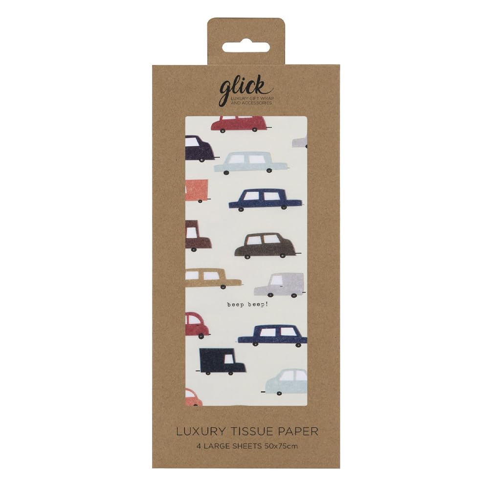 Quirky Cars Glick 4 Sheets Tissue Wrapping Paper 50 x 75 cm