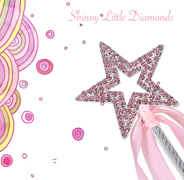Lovelyshop Pink Crystal Metal Star Fairy Wand with Ribbon for Girls Halloween Decorations, Small - Image 3