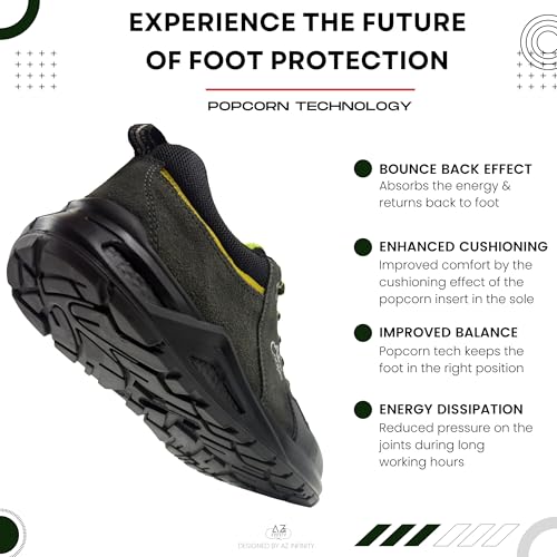 Image of Allen Cooper Safety Shoe ACL 1693 | Triple Density PU Sole with Popcorn Technology, Suede Leather Upper, 200J Steel Toe Cap, Sporty Sneaker | Size 08 UK /INDIA